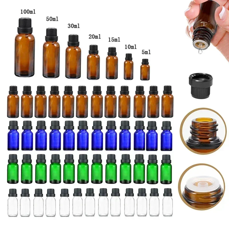 

24Pcs 5ml-100ml Empty Glass Essential Oil Bottle W/ Orifice Reducer Tip And Dropper Lid Travel Refillable Containers For Perfume