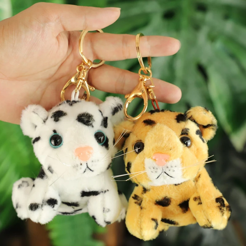 Cute Simulation Animal Plush Toys Keychain Tiger Leopard Panda Rabbit Lion Giraffe Pendant Lovely Doll Birthday Christmas Gifts