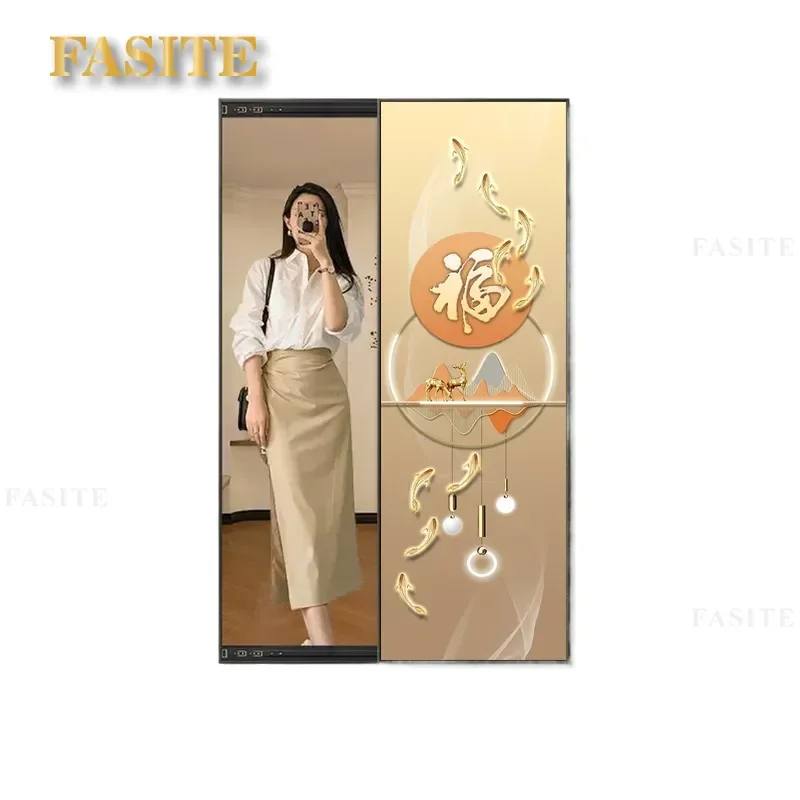 For Fu Character Entrance Invisible Full Body Mirror Decorative Hanging Painting Light Luxury Push Pull Nine Fish Picture