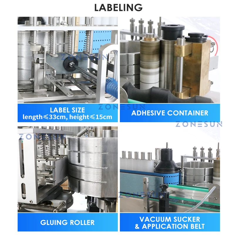 ZONESUN Automatic Wet Glue Labeling Machine Wrap Around Label Pasting Beer Wine Vinegar Round Bottles Jar Tin Can ZS-WGTB01