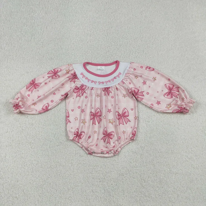 

Bows Embroidery Stars Hearts Print Baby Girls Valentine's Day Romper