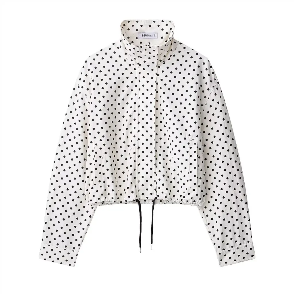 

Quick Sale ZA European And American Style Women's Jacket Polka Dot Bubble Cloth Stand Collar Pilot Atmosphere Outerwear
