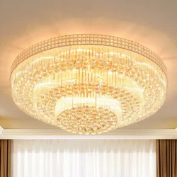 European Lobby Hotel Circle Crystal Ceiling Chandelier Classic Luxury Led Suspend Lampara De Techo Gold Round Ceiling Light Home