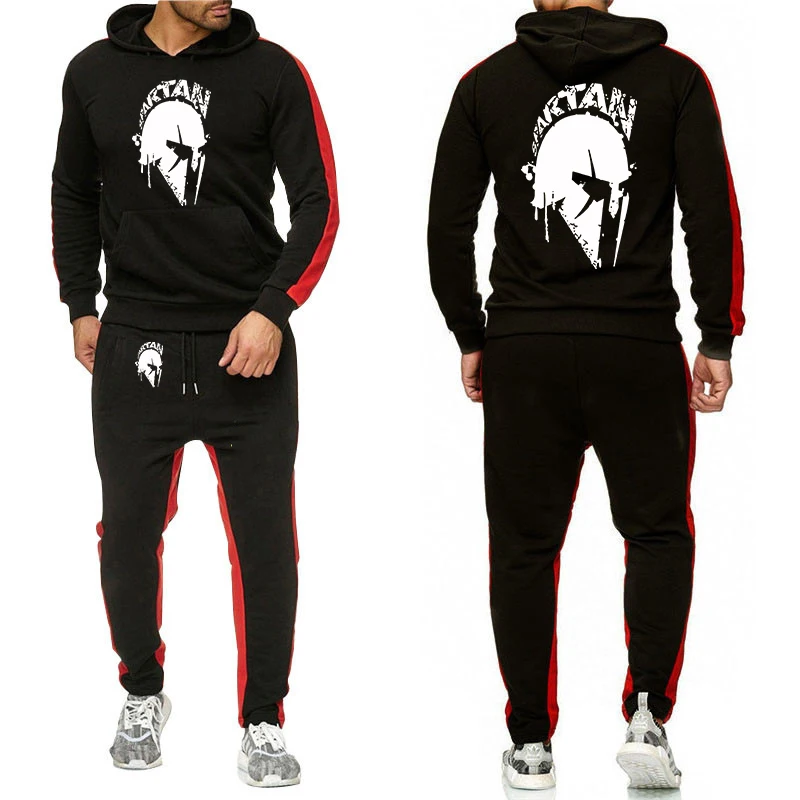 

Retro Spartan Men's solid-color suits are suitable for spring and autumn - a two-piece pullover hoodie with long pants jacket