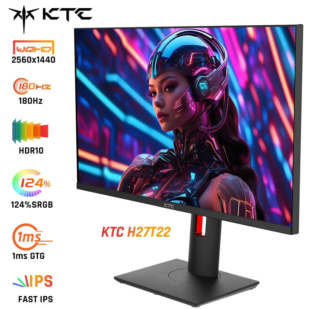 KTC H27T22 27-inch Gaming Monitor 2560x1440 QHD 16:9 ELED 165Hz Fast IPS Panel Screen 1ms GTG Response Time 99% sRGB HDR10