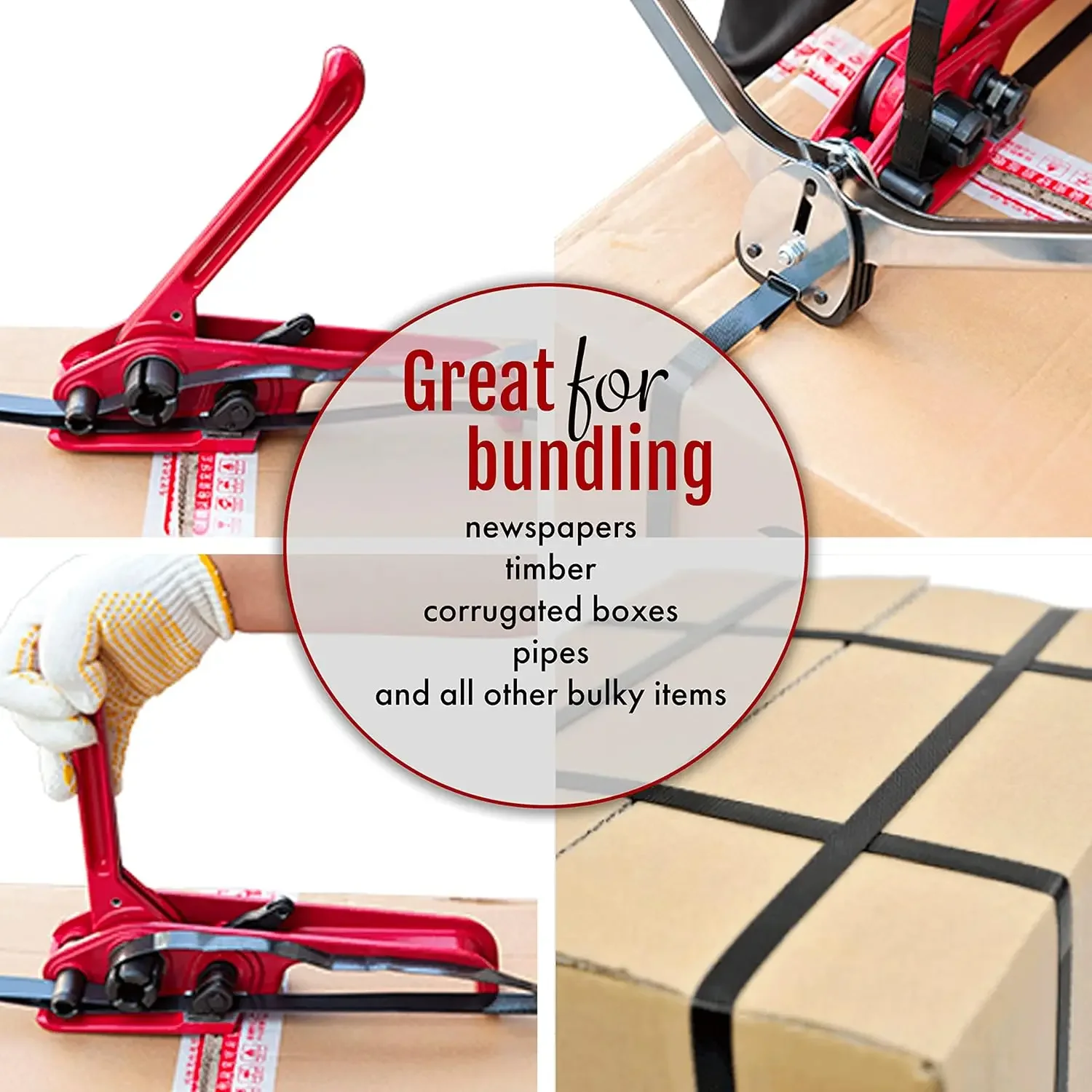 Poly Strapping Tensioner & Cutter Manual Banding Sealer Tools Set with PP Plastic Strapping Kit 4000" Length