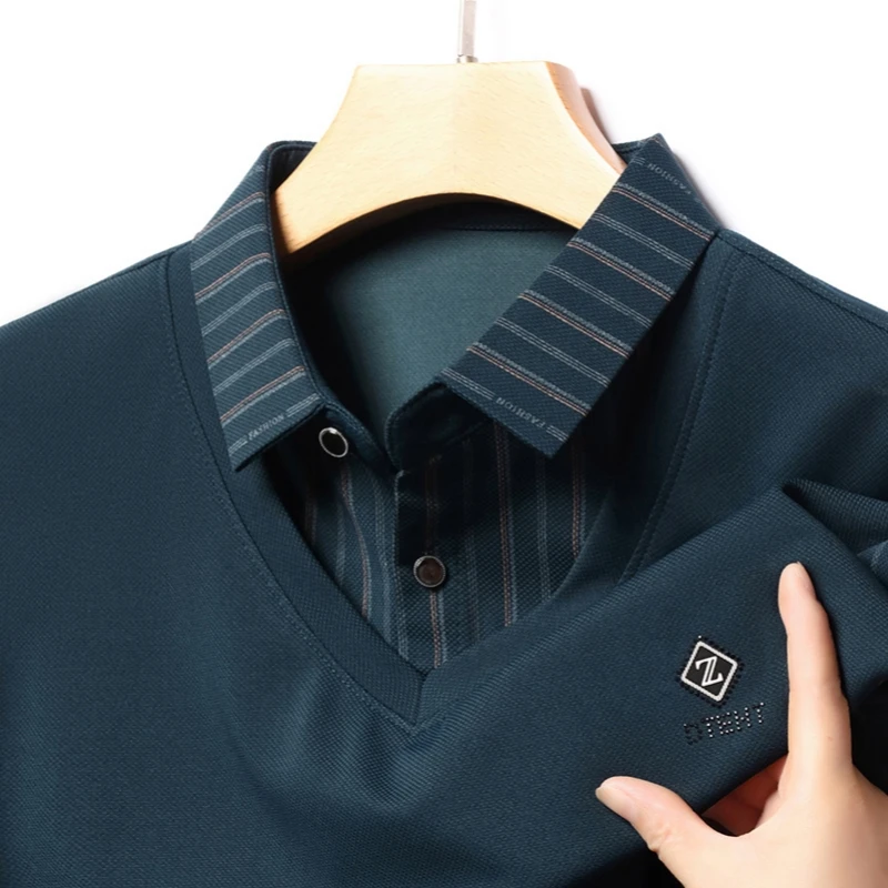 High quality brand long sleeve men\'s polo shirt autumn new style fashionable flip collar striped personalized top casual T-shirt