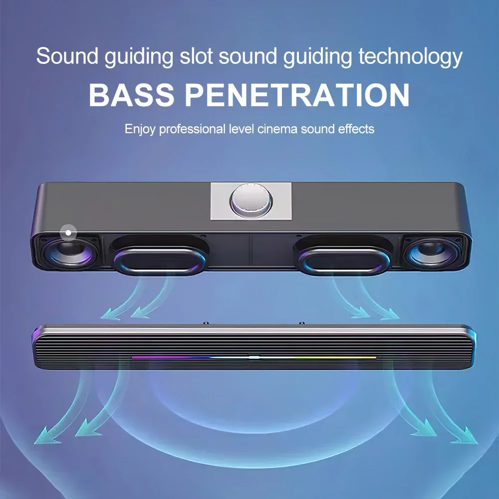 Computer Sound Bar Subwoofer RGB Cable Wireless PC Laptop Desktop USB Multimedia Small Speaker Long Strip Luminous TV Bar Speak