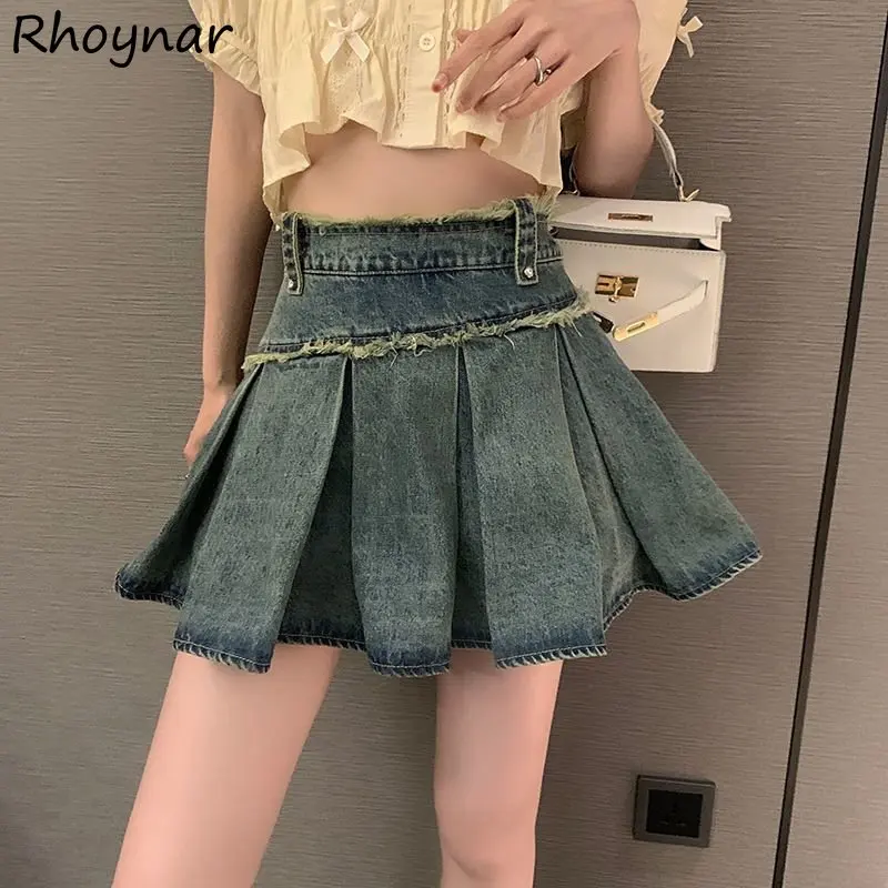 

Pleated Denim Sexy Skirts Women Mini Y2k Clothes Hotsweet American Streetwear Vintage Washed High Waisted New-fashion Мини Юбки