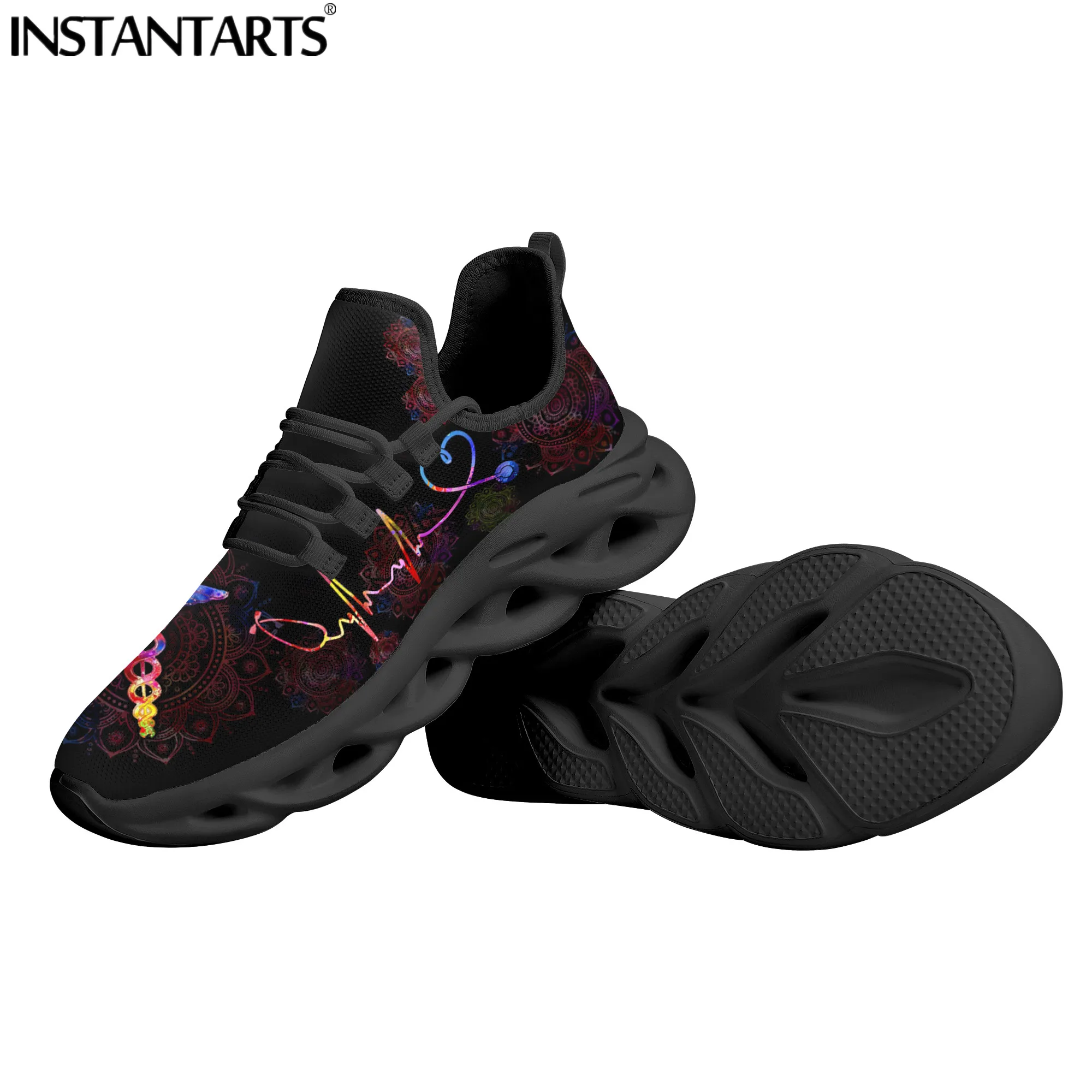 INSTANTARTS Mandala Nursing Shoes for Women Spring Autumn Ladies Chunky Sneakers EMT Paramedic Large Size Platform Sports Shoes