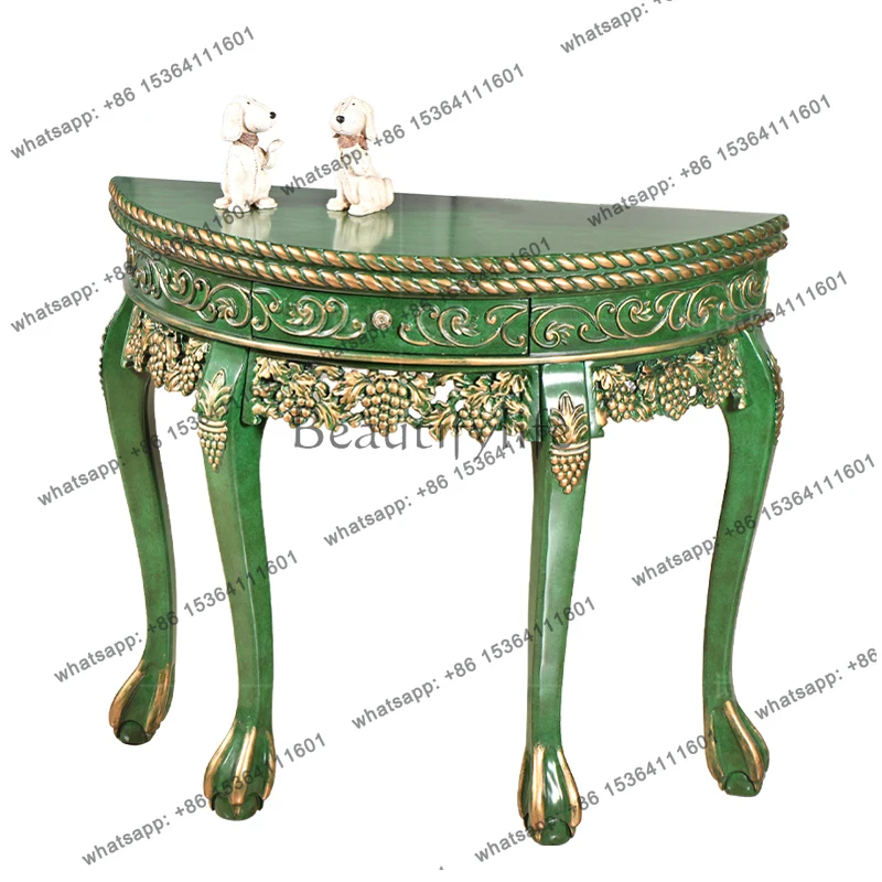 

Solid wood entrance table corridor aisle semi-round storage European-style living room entry gold strip table