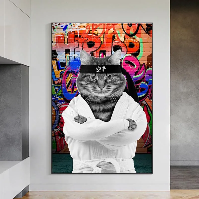 Graffiti Bulldog With Earphone Poster And Print Animal Canvas Painting Hanging Picture Dog Cat Wall Art Home Decor Mural Unframe