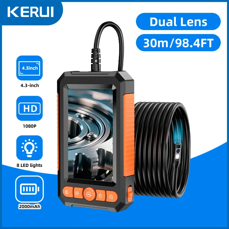 KERUI 1M/5M/10M/20M/30M Telecamera per endoscopio industriale 4.3 "Singola doppia lente HD 1080P Periscopio per ispezione auto IP67 Telecamera per fognature