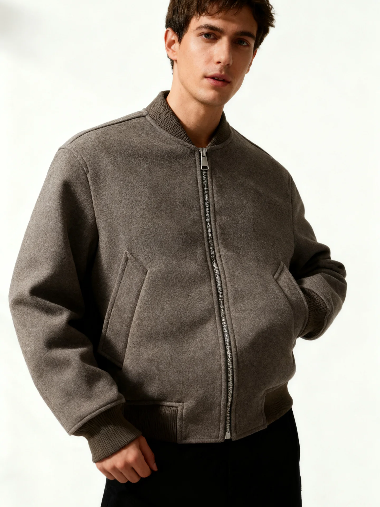 

Thickened Fleece Baseball Collar Pilot Jacket for Men Casual Loose Fit Long Sleeve Warm Zipper Closure Autumn Winter Coat