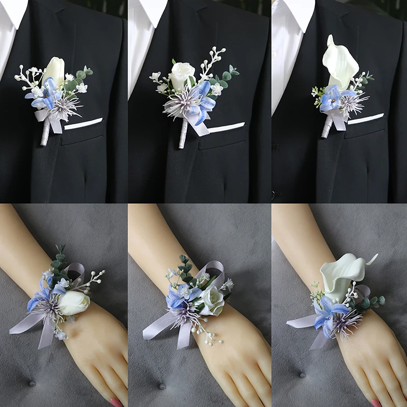 GT Lụa Corsages Boutonnieres Trang Trí Đám Cưới Hôn Nhân Hoa Hồng Cổ Tay Xòe Pin Boutonniere Hoa Cho Khách Oải Hương