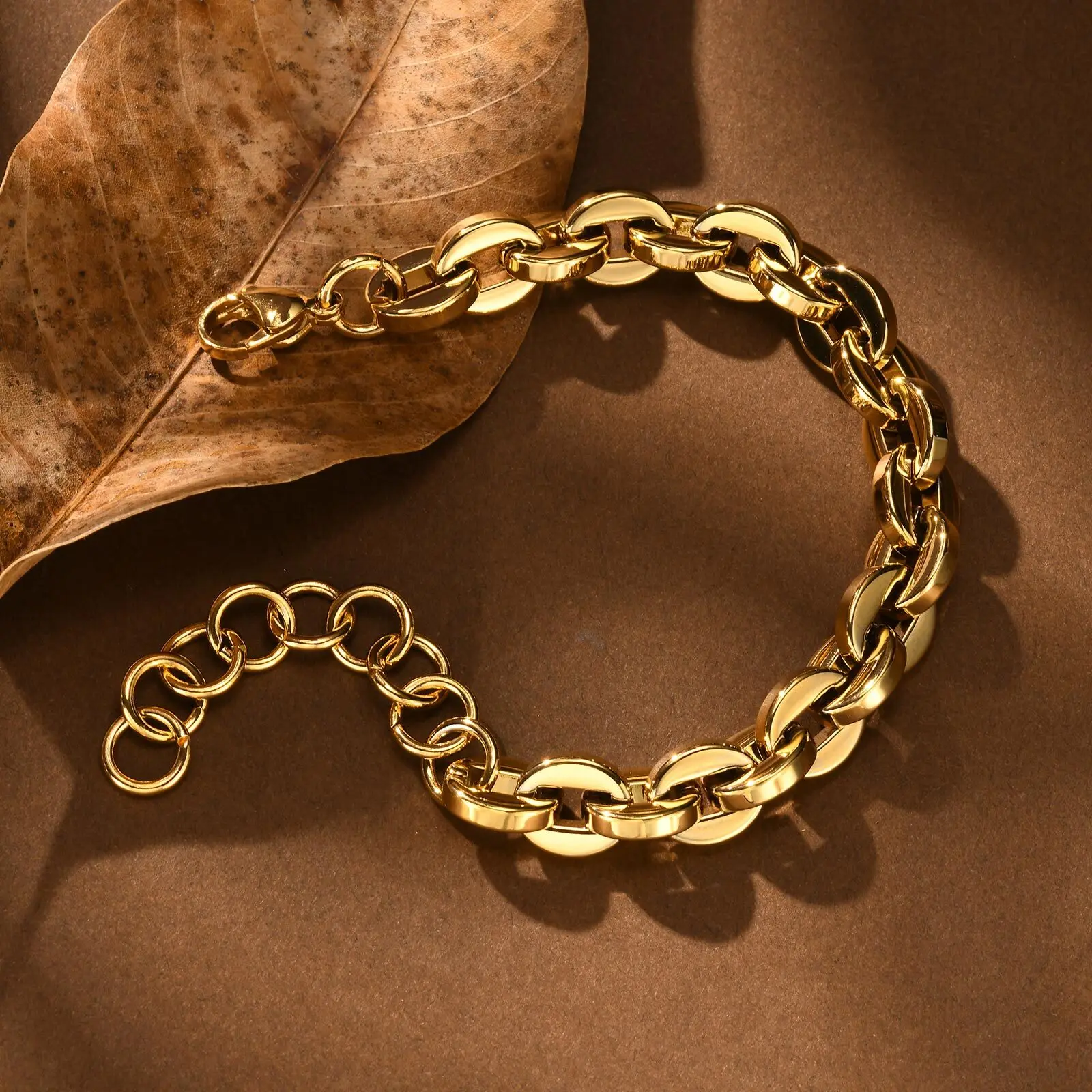 Link Chain Bracelets for Women, Gold Color Stainless Steel Statement Jewelry, Minimalist Adjustable Bracelets for Female