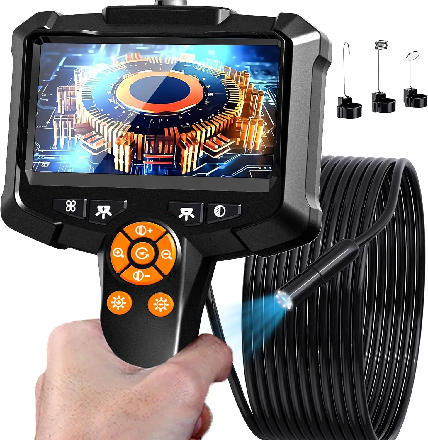 

Endoscope Camera with Light, 1080P HD Borescope with 8 Adjustable Lights, 4.3" Endoscope with 16.4ft Semi-Rigid Snake Camera