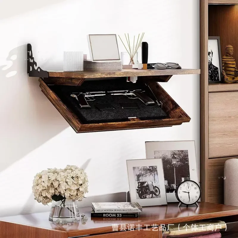 Wooden Wall Mounted Hidden Storage Shelf for Pistol Gun Organizer Discreet Home Decor Rack Space Saving Furniture Display