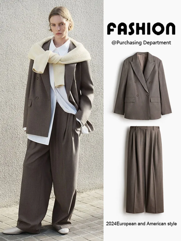 Spring New Arrival Women's Casual Double-Breasted Suit Versatile Leisure Pants European Style Short Outerwear for Ladies
