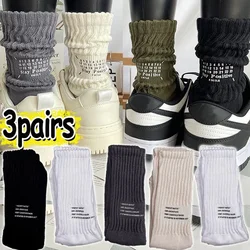 1/3pairs Men's Street Vintage Letter Medium Tube Socks Japanese Thickened Sports Socks Towel Bottom Couple Knitted Sports Socks