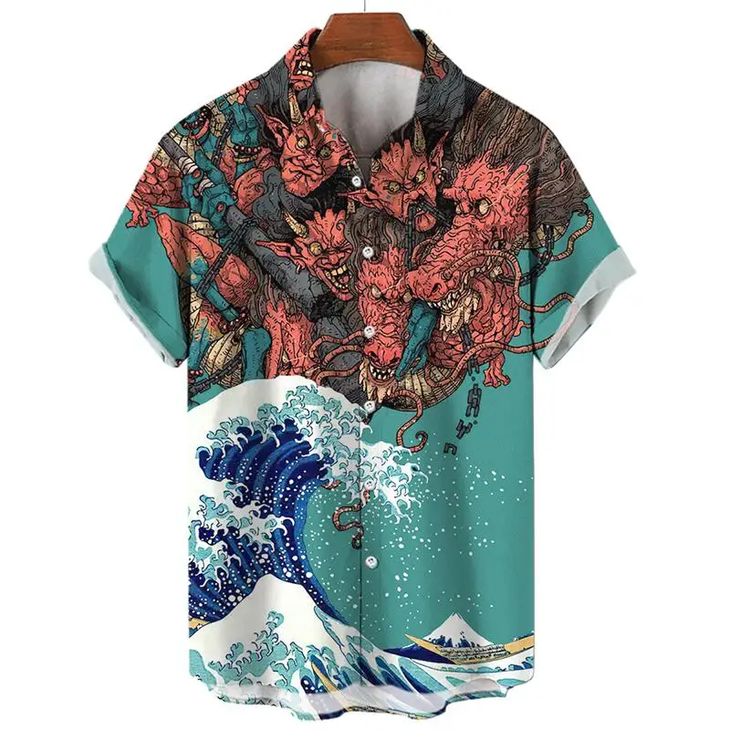 Men\'s Social Hawaiian Floral Casual Vintage Oversized Short Sleeve Shirt Anime Printed Vacation Summer Pattern Fashion Clothing