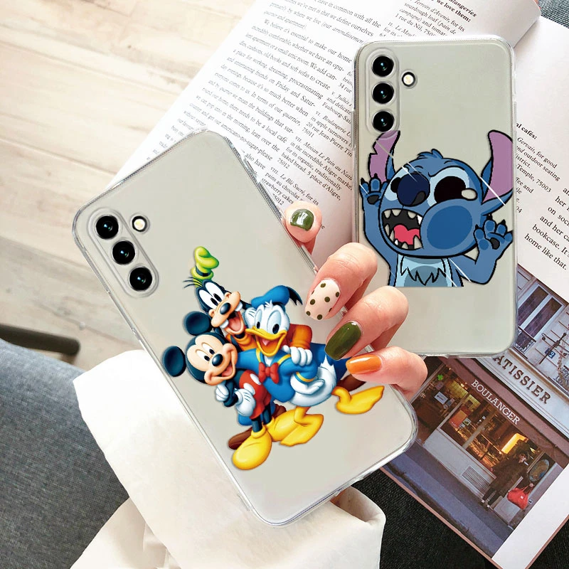 Caixa de telefone transparente para samsung galaxy a55, 5g, bonito, amor, mickey, minnie, mouse, margarida, donald, pato, ponto