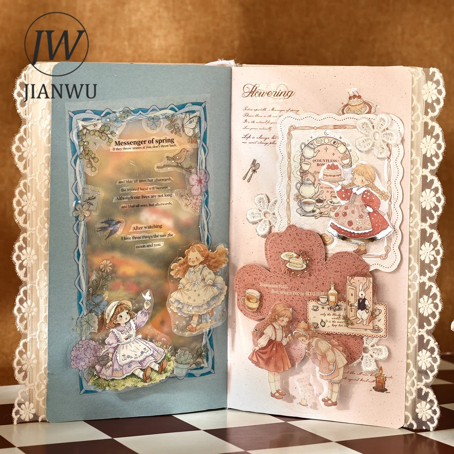JIANWU Cute Fairy Tale Girl Character Landscape Material Collage Scrapbooking PET Sticker Book Creative DIY Journal Stationery - view 5