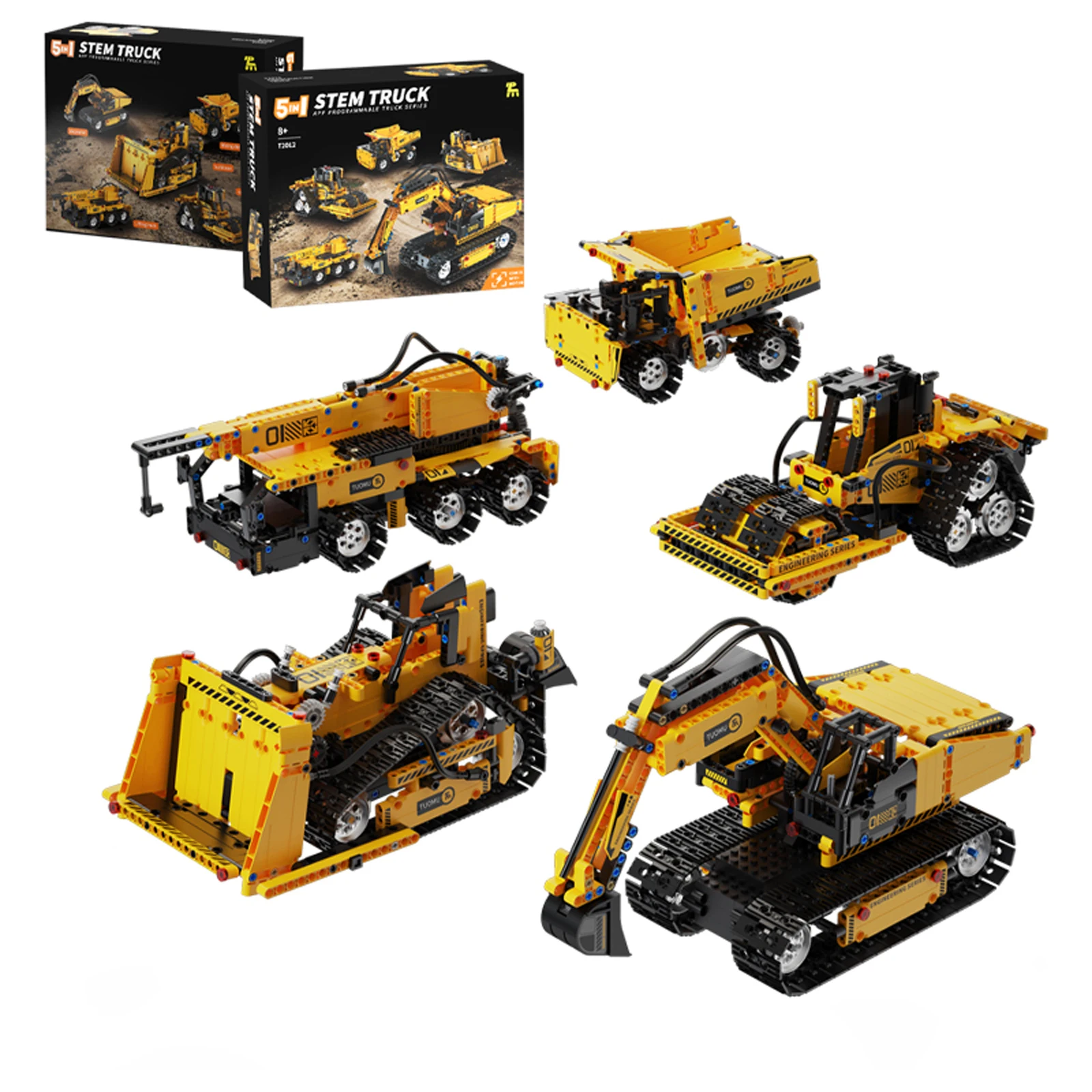 T2012 535PCS 5-in-1 Transformation Programming Engineering Vehicle Robot STEM Toy with Remote Control