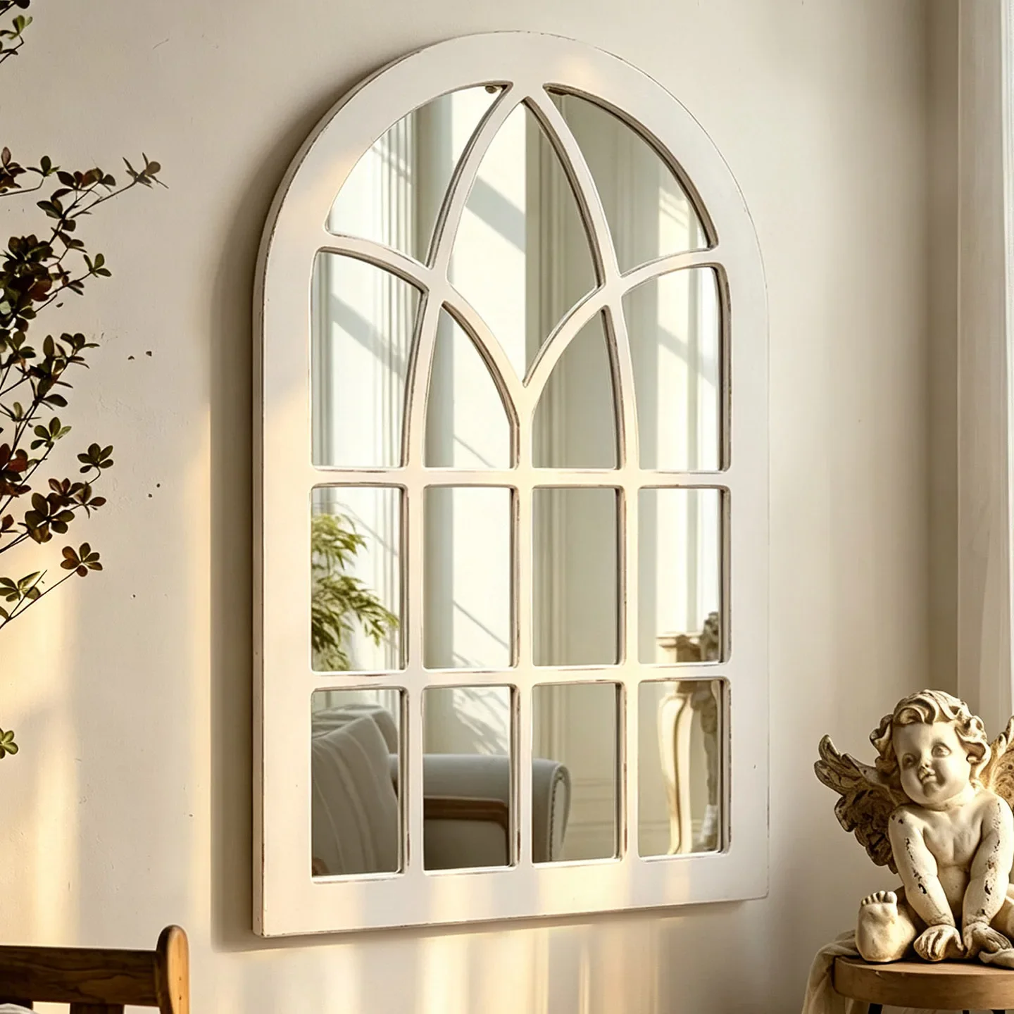 French retro false window wall hanging mirror French arched decorative mirror B & B cafe living room entrance wall decoration