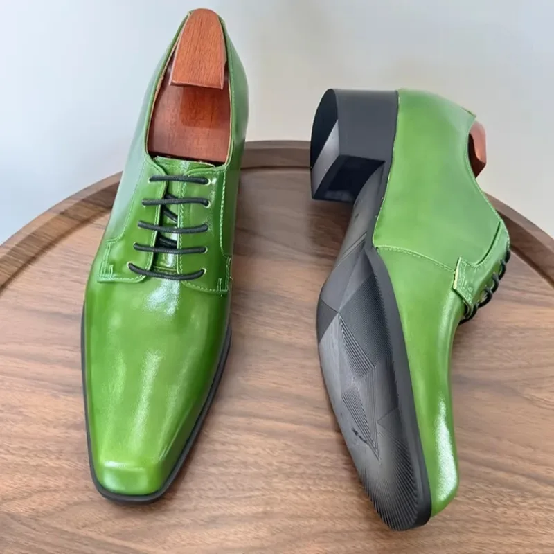 

Fashion Square Toe Derby High-heeled Leather Shoes Luxury Shoes Men's Genuine Leather Male Height Increasing Dress
