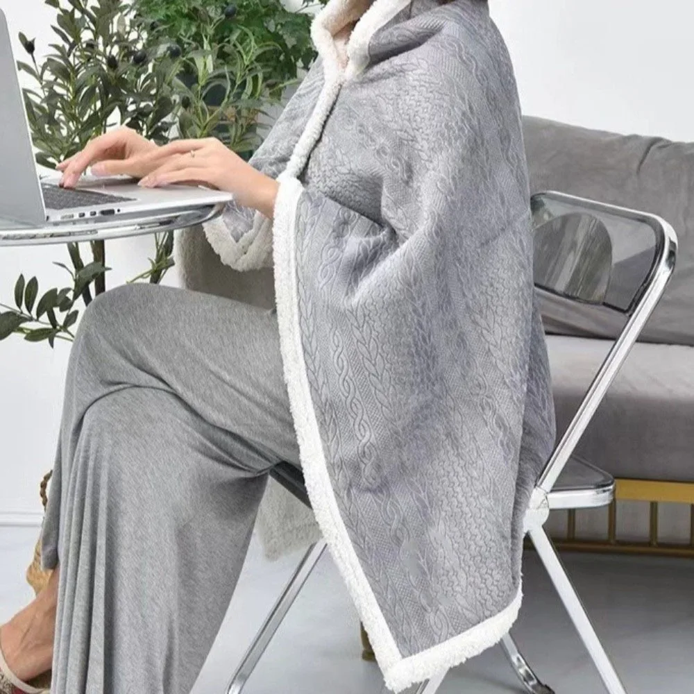 

Casual Double Layered Flannel Blanket Shawl Warm With Buttons Warm Shawl Wrap Cloak Women Scarf Office