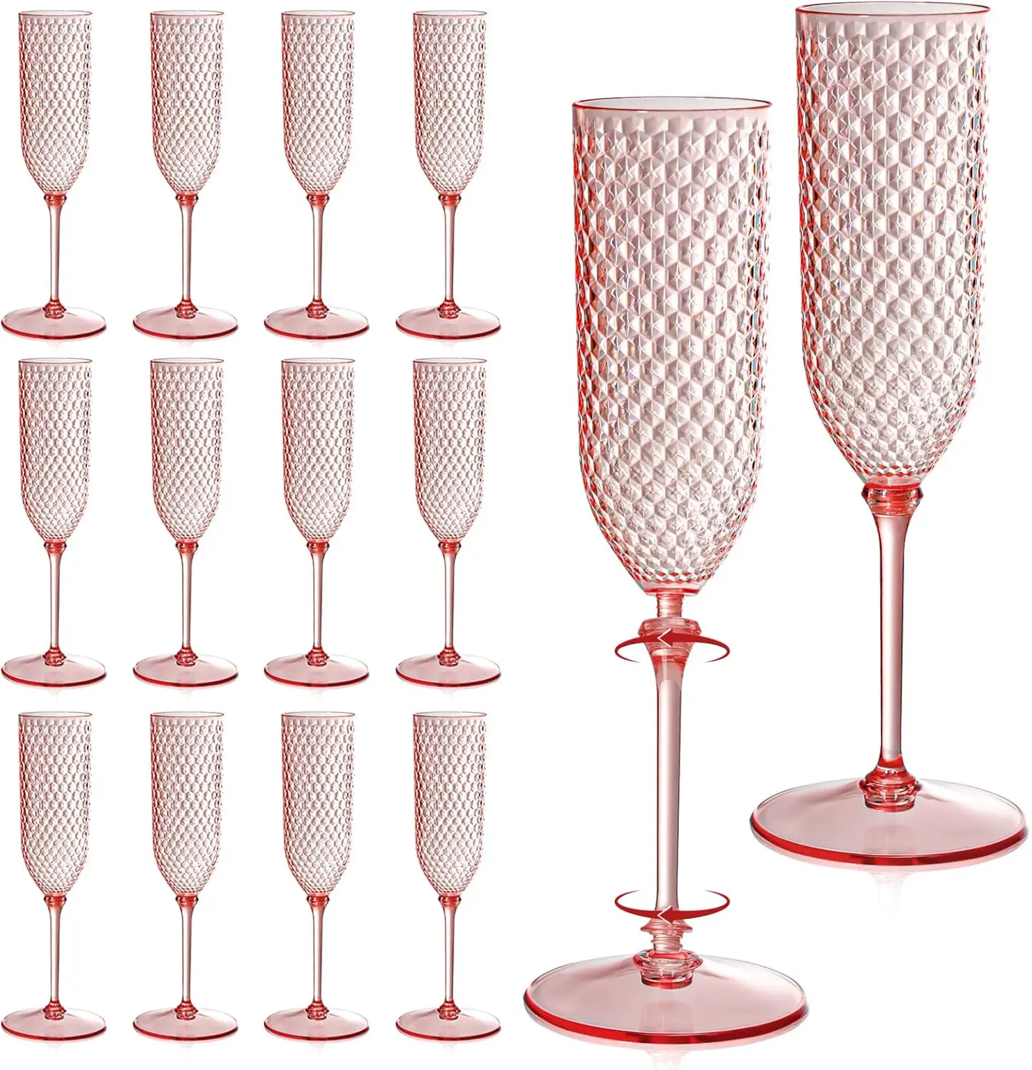 

24-Pack Pink Detachable Champagne Flutes, 5.5 Oz Unbreakable Plastic Mimosa Glasses for Wedding & Toasting (Clear Pink)