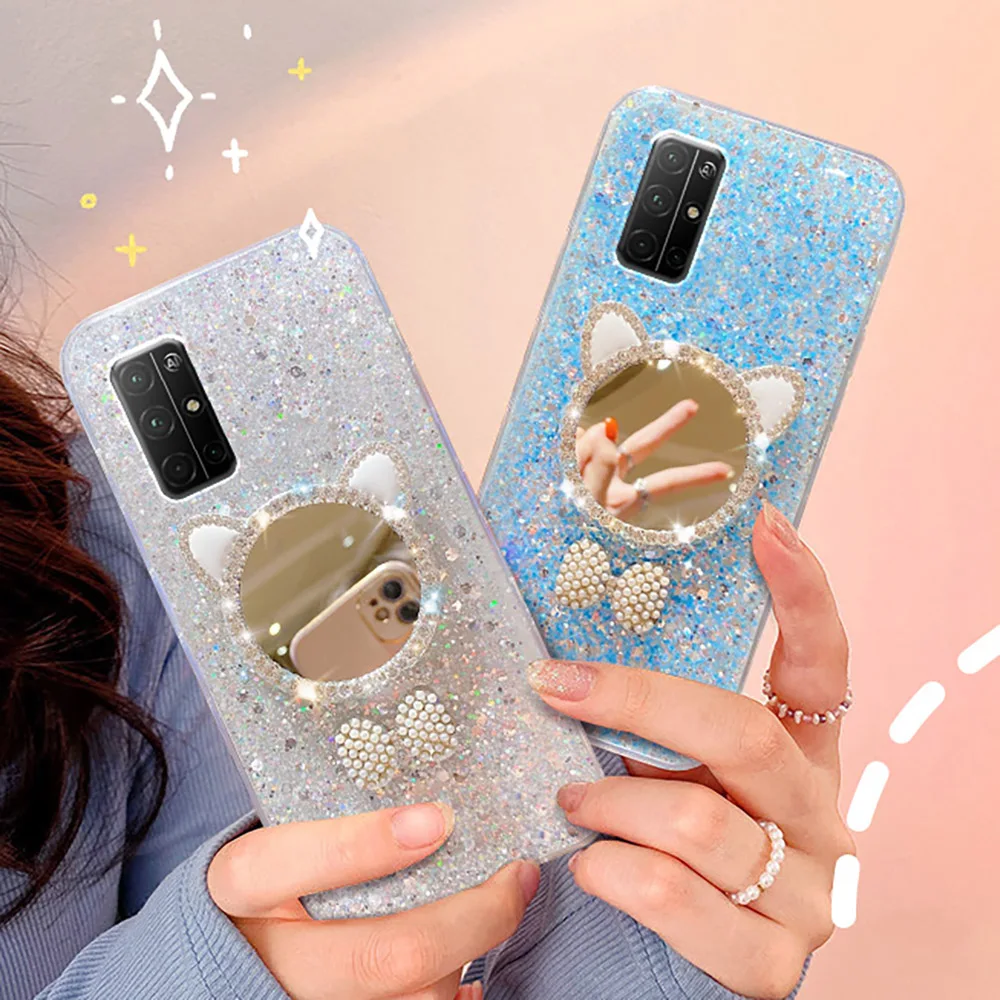 Katze Ohr Make-Up Spiegel Telefon Fall Für Samsung A54 5G S23 Ultra A52 5G A53 5G a13 A14 A33 A34 A22 5G S22 Ultra Fall Abdeckung Kunststoff