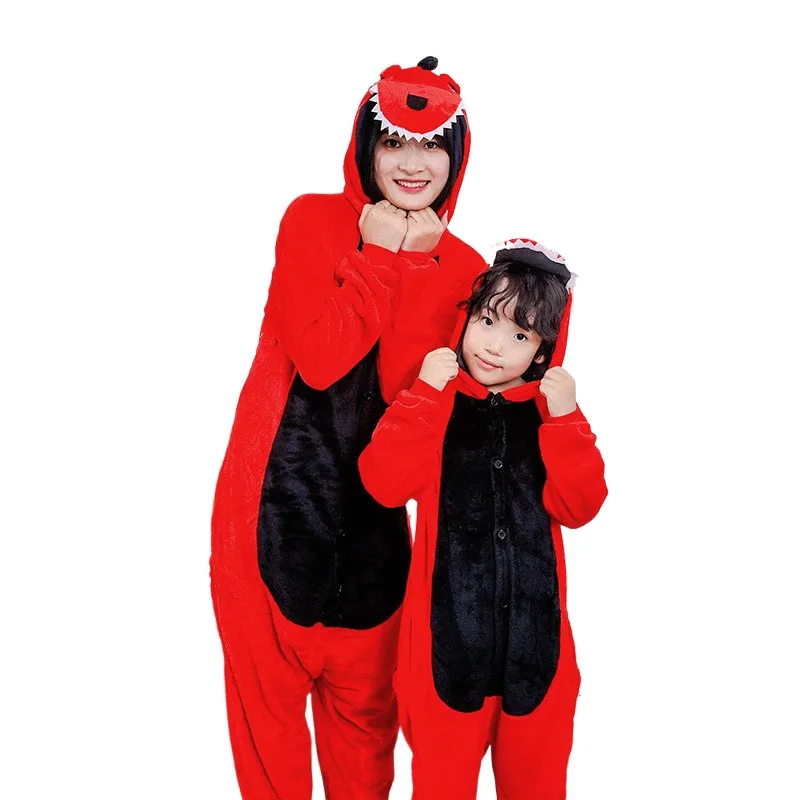 

Пижамы кигуруми с животными, унисекс, для взрослых, красные комбинезоны с изображением динозавра, пижамы на Хэллоуин, Рождество, семейная вечеринка, домашняя одежда, костюмы