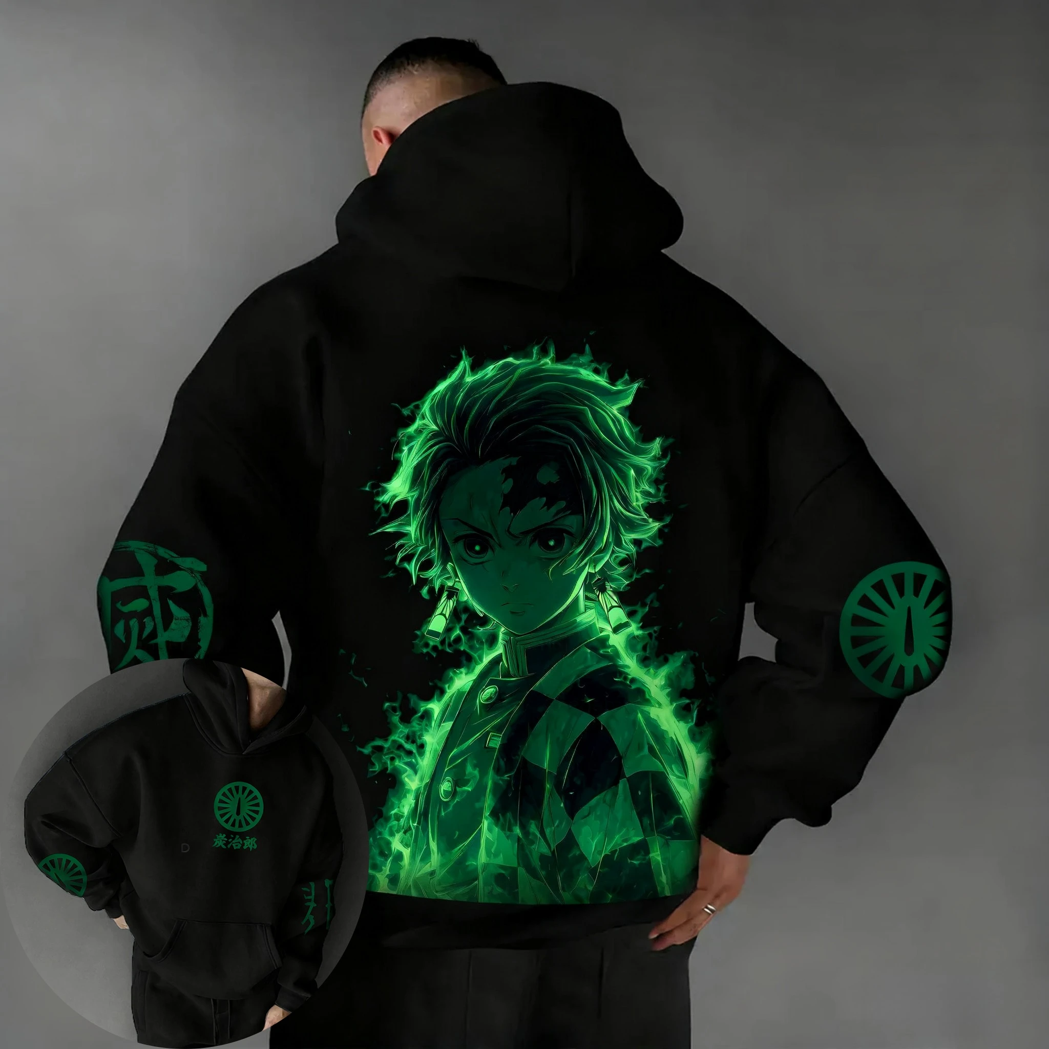 Hoodie Anime Demon Slayer Tanjirou, Pria & Wanita, Musim Gugur/Dingin, Model Harajuku Terbaru, Ukuran Besar, Trendi, Longgar, Atasan untuk Orang Tua & Anak