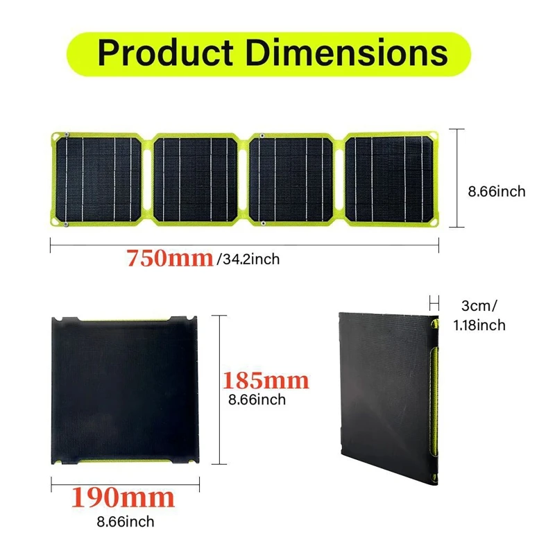 ETFE Solar Panel 21W 40W High Power Monocrystalline Waterproof Foldable Outdoor Cells Battery Charger for Mobile Phone Travel