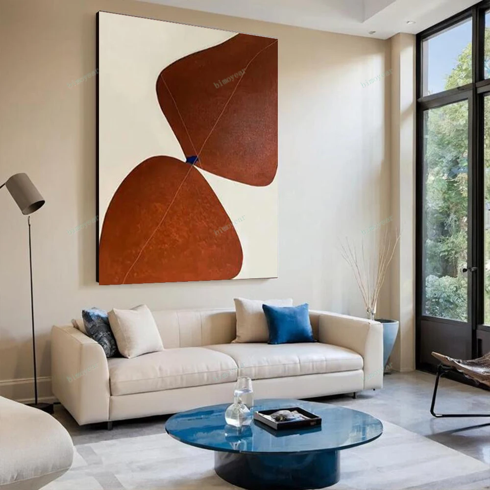 

Large abstract colored geometric paintings on canvas, red apricot minimalist murals, customized Bohemian living room home decor