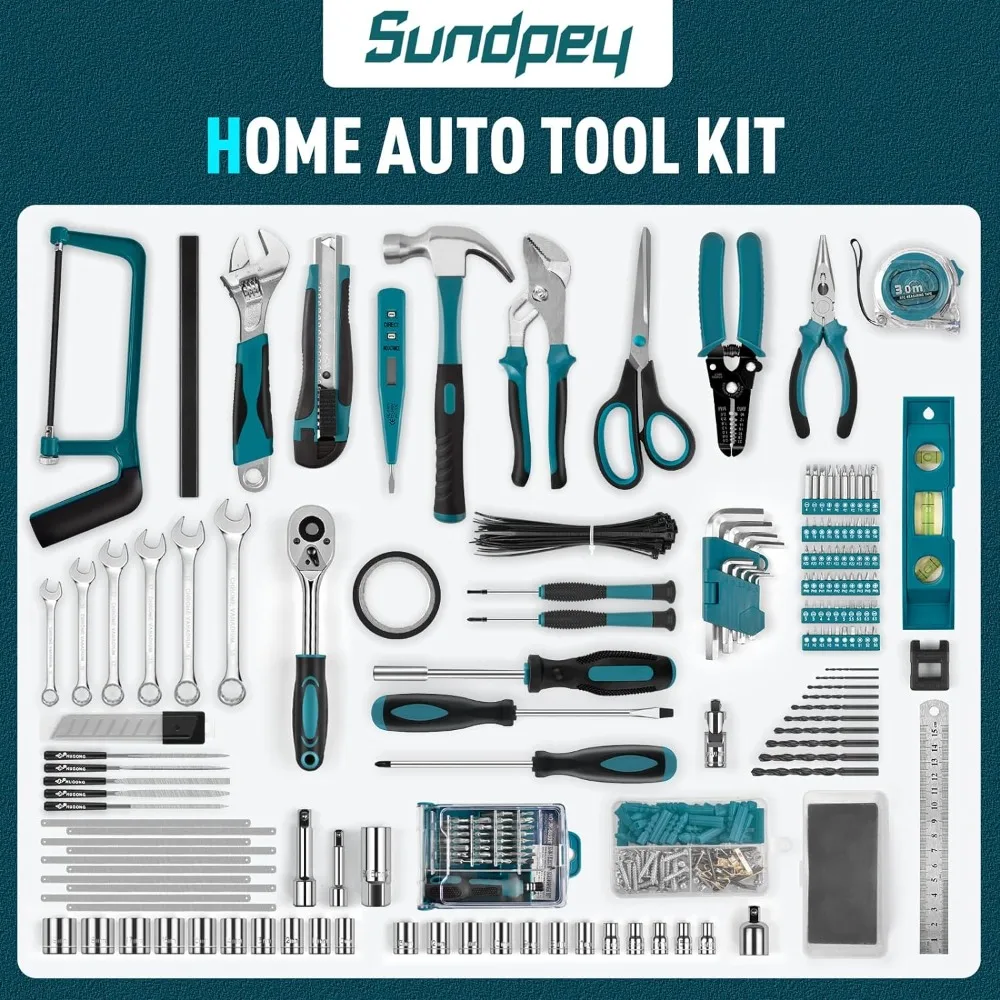 Imagem -02 - Sundpet Home Tool Kit Conjunto Doméstico Completo e Reparação Automática Caixa de Ferramentas Básica Geral Estojo de Armazenamento Portátil 379-pcs