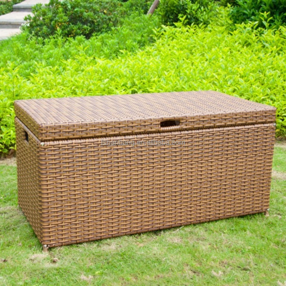 Modern Waterproof Outdoor Patio Garden Wicker Rattan Storage Box for Living Room or Hotel with Pillow