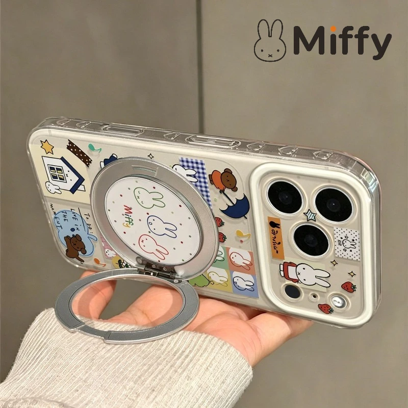 Image of Niedliche Miffy-Kaninchen Magnetische Handyhülle mit Ständer für iPhone 17 16 15 Pro 13 12 11 Bunte Schutzhülle mit Aufstellfunktion Neu