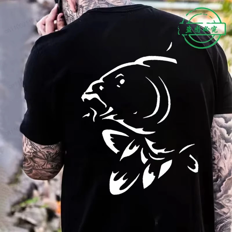 Men Summer Fashion Harajuku Short Sleeve  Streetwear Black T-shirts Funny Fishinger Carp Fish Fisherman Sporter T Shirts