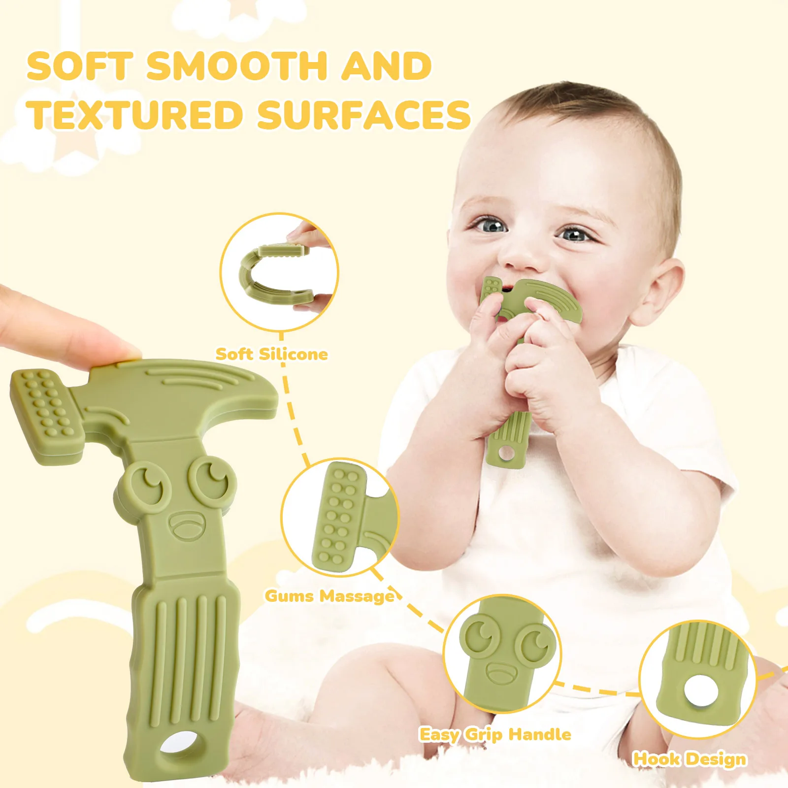 2Pcs Baby Silicone Teether Wrench Tools Baby Necklace Pendant Silicone Teether Baby Chewing Toy Kids Sensory Educational