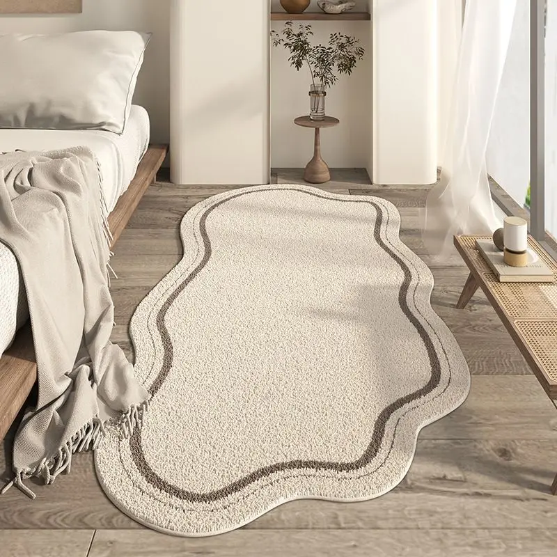 

Cream Style Irregular Carpet Minimalist Bedroom Rug Shaggy Lounge Non-Slip Coffee Table Pad Easy Care Decorative Floor Mats 카펫