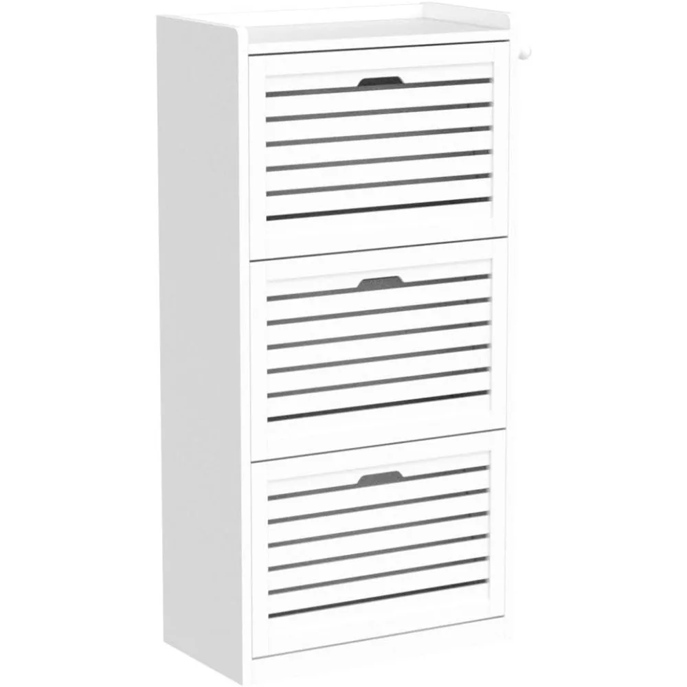 Shoe Cabinet with 3 Flip Drawers, Freestanding Shoe Rack with Hooks, Shoe Storage Cupboard Organizer Unit