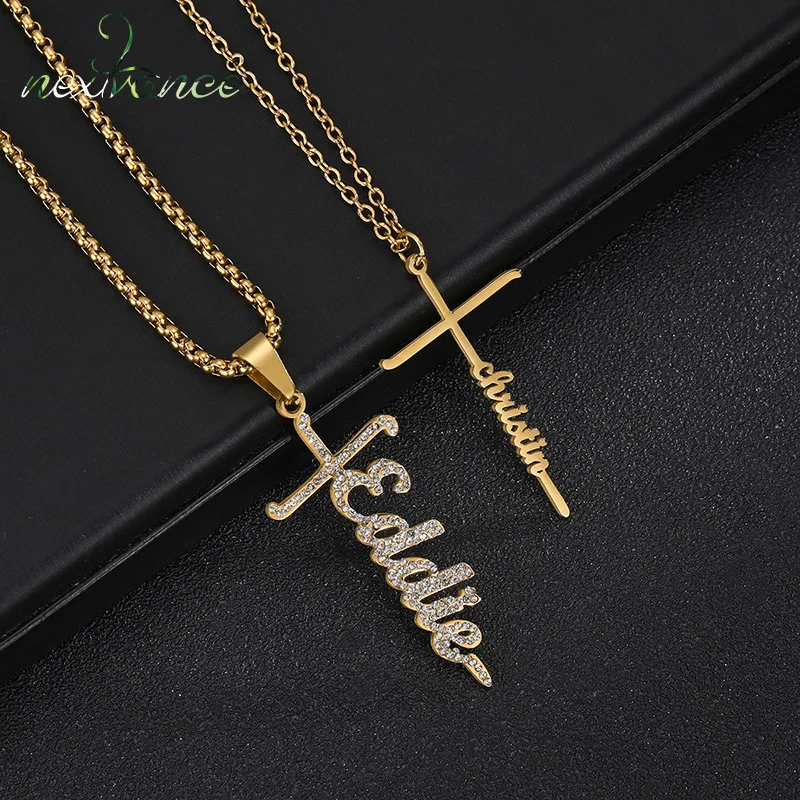 

HipHop Fashion Custom Letter Necklace Stainless Steel Personalized Stone Cross Necklace For Women Friend Creative Jewelry Gift