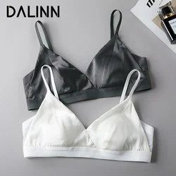 Women's Solid Bra, 93%Real Silk 7%Spandex Underwear, Triangle Cup Female Underwear, Thin padded Brassiere 2024, White, grey