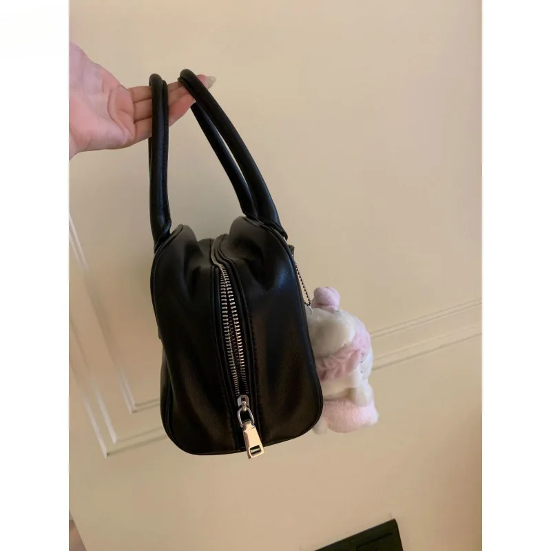 Niche2025New العصرية الأسود والوردي اللون كتلة صغيرة مربعة حقيبة البولينج حقيبة يد المرأة بوسطن حقيبة حقيبة كروسبودي #6