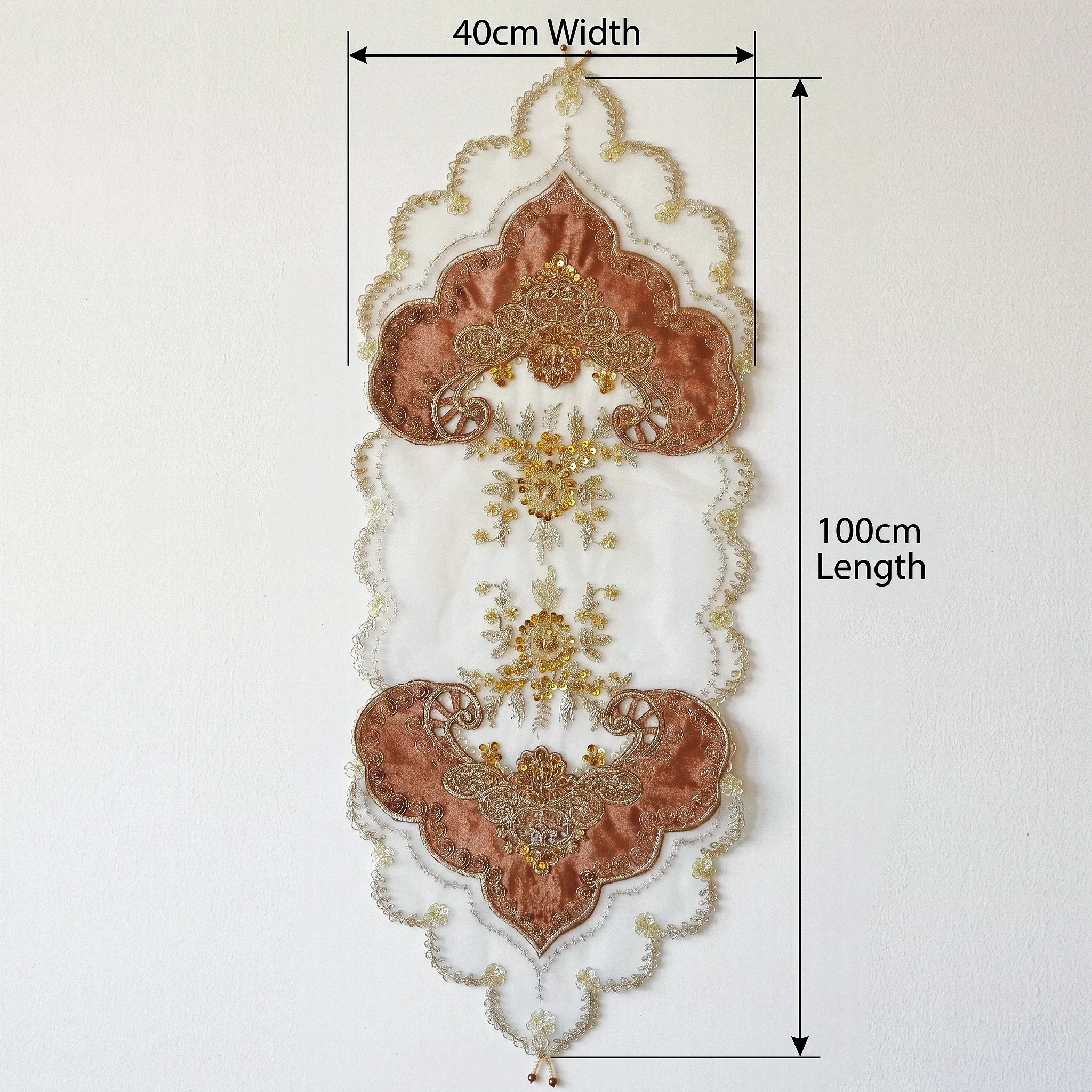 Chemin de table en velours de luxe, brodé à la main avec des perles, antidérapant, durable, pour les fêtes et les occasions spéciales