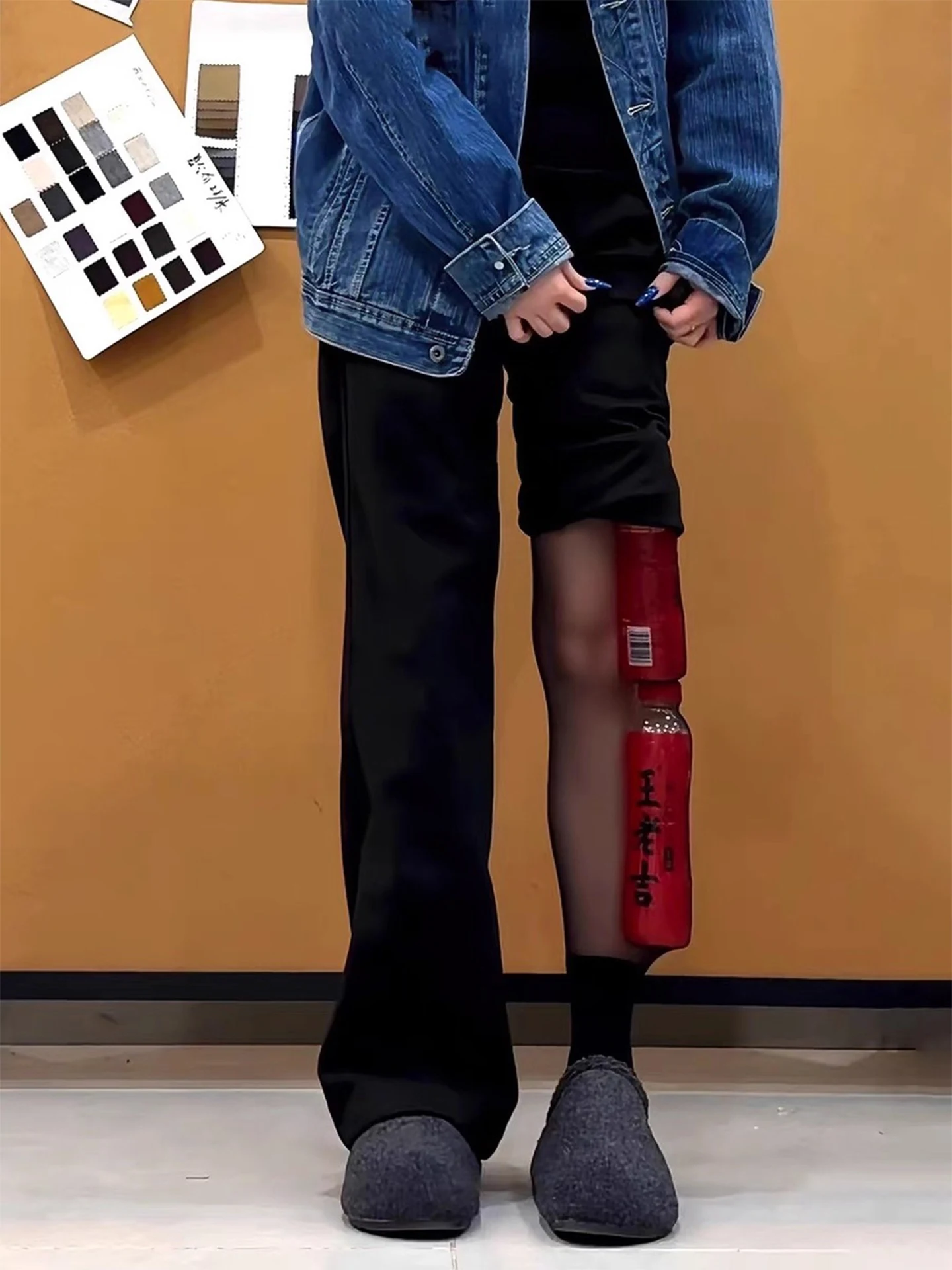 

Men's American Sle Fce Lined Thi Straight Leggings Winter Sports Pants Casual Loose Slimming Knife Trousers