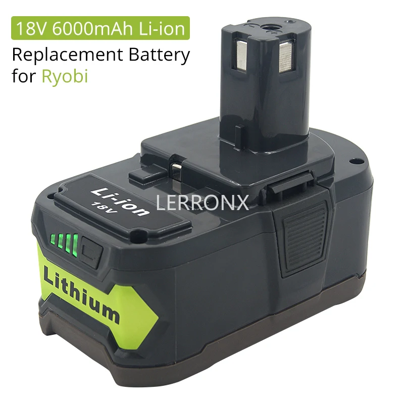 To 18V 6000mAh Li-ion Rechargeable Battery for Ryobi ONE+ Cordless Power Tool BPL1820 P108 P109 P106 P105 P104 P103 RB18L50